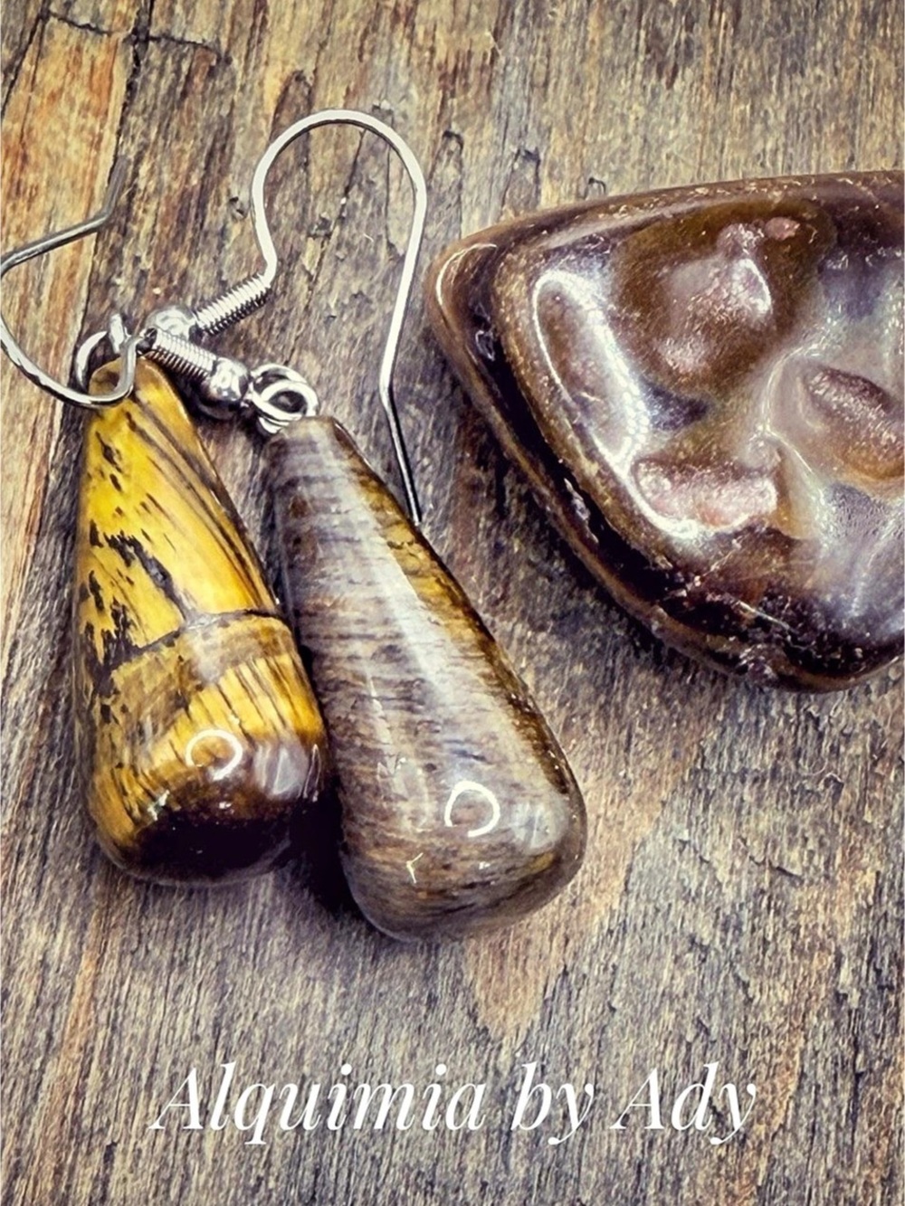 Tiger’s eye Teardrop Stone Earrings Brown & Yellow
